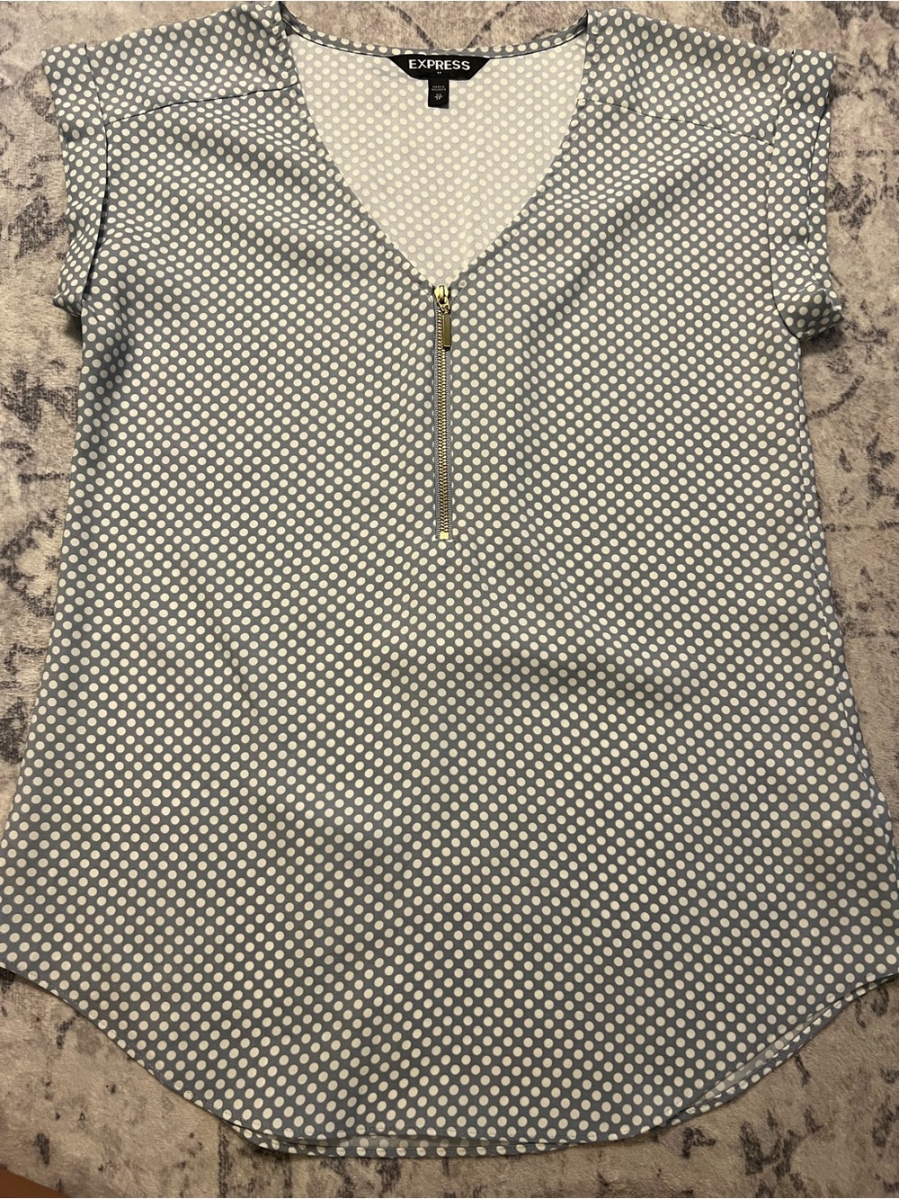 Express Gray Polka Dot V-Neck Zip Top
